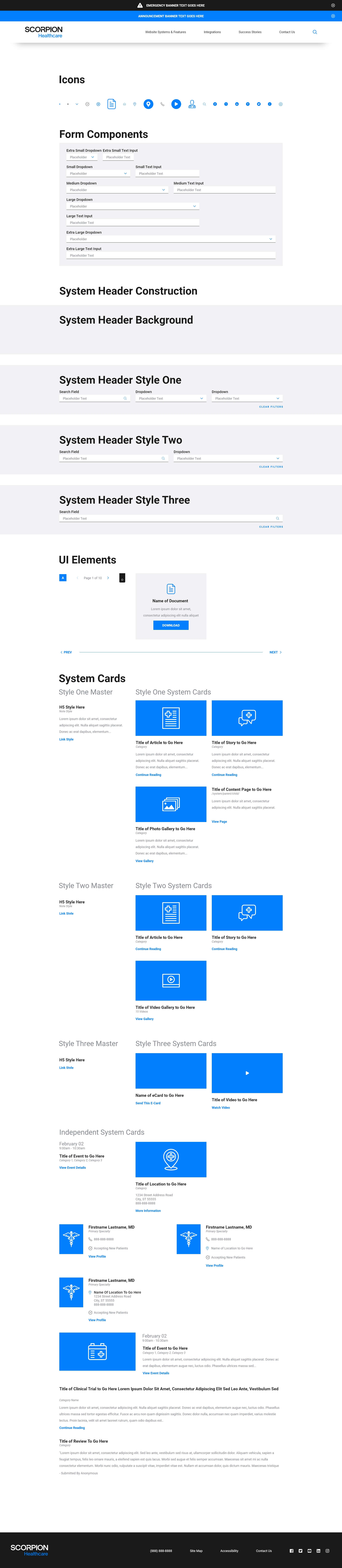 Mockup of component library page design for Healthcare Systems Design Framework