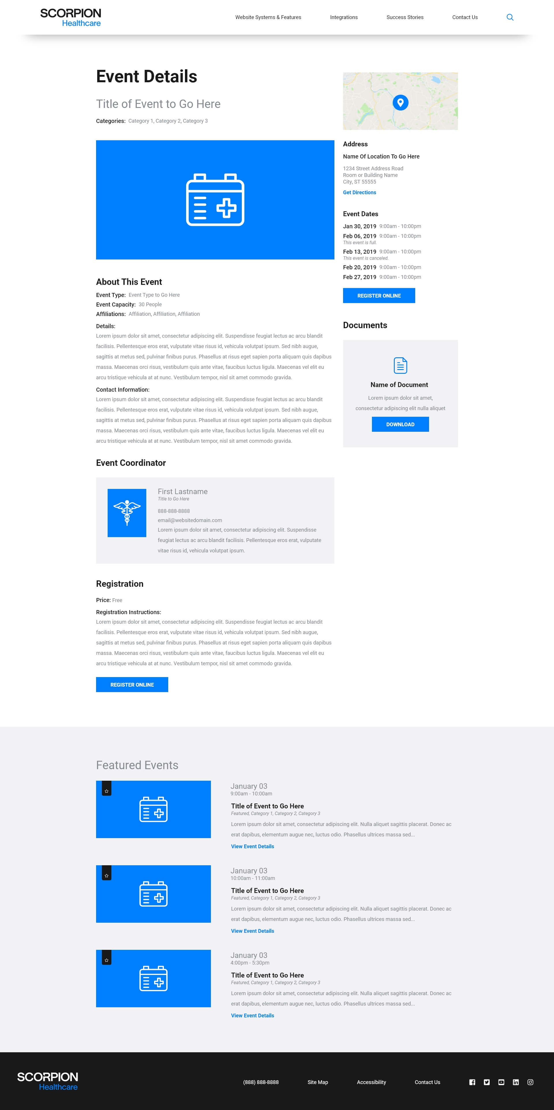 Mockup of event detail page design for Healthcare Systems Design Framework