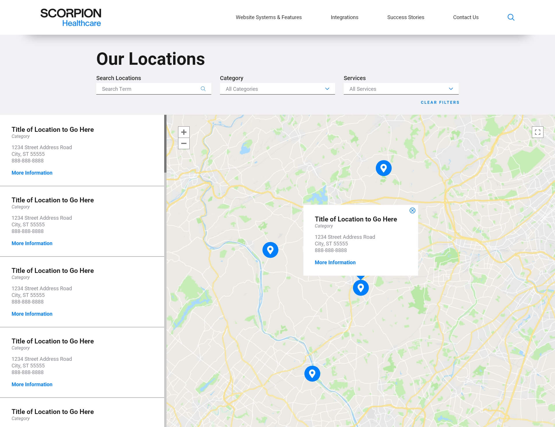 Mockup of location page design for Healthcare Systems Design Framework