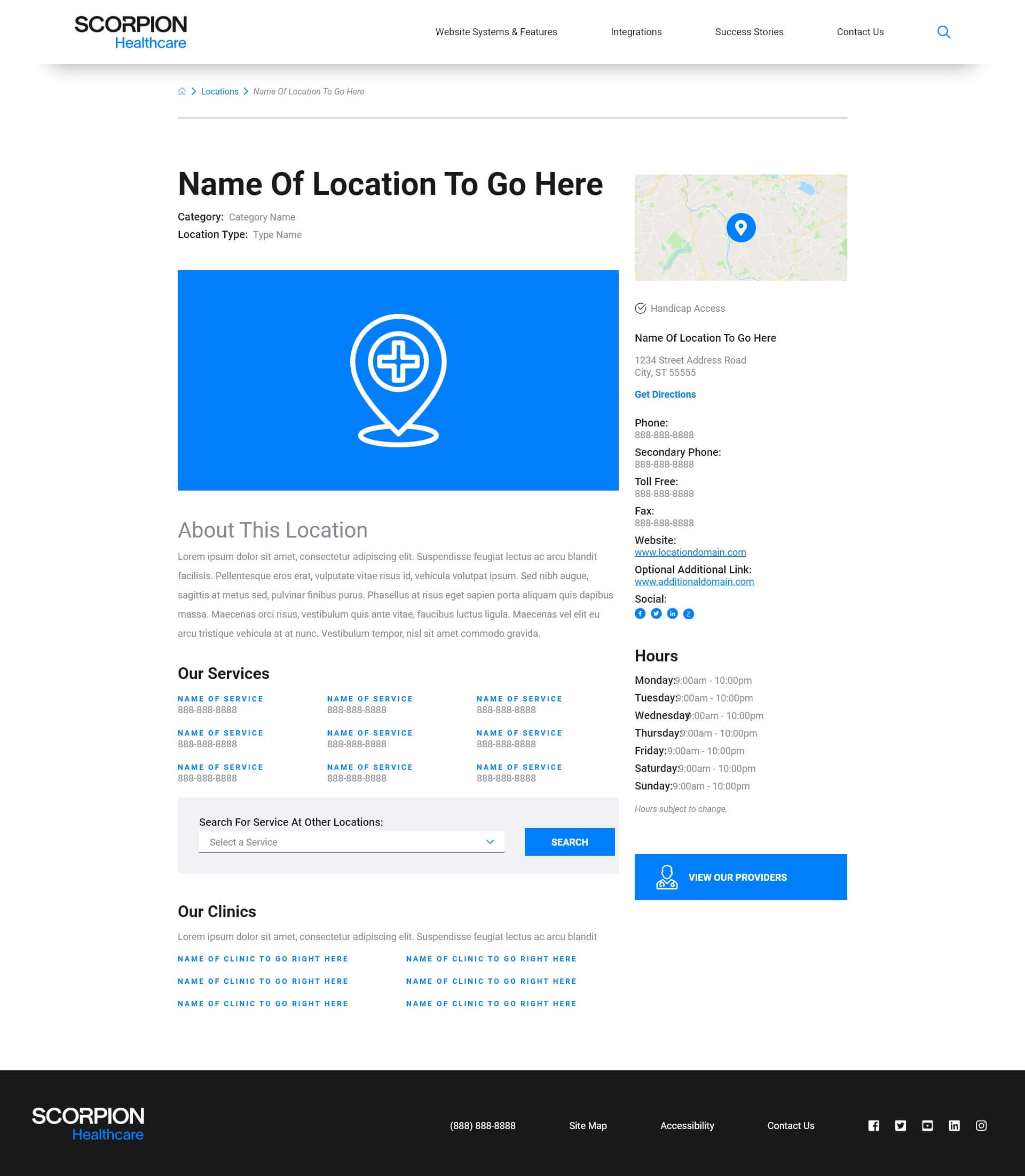 Mockup of location detail page design for Healthcare Systems Design Framework