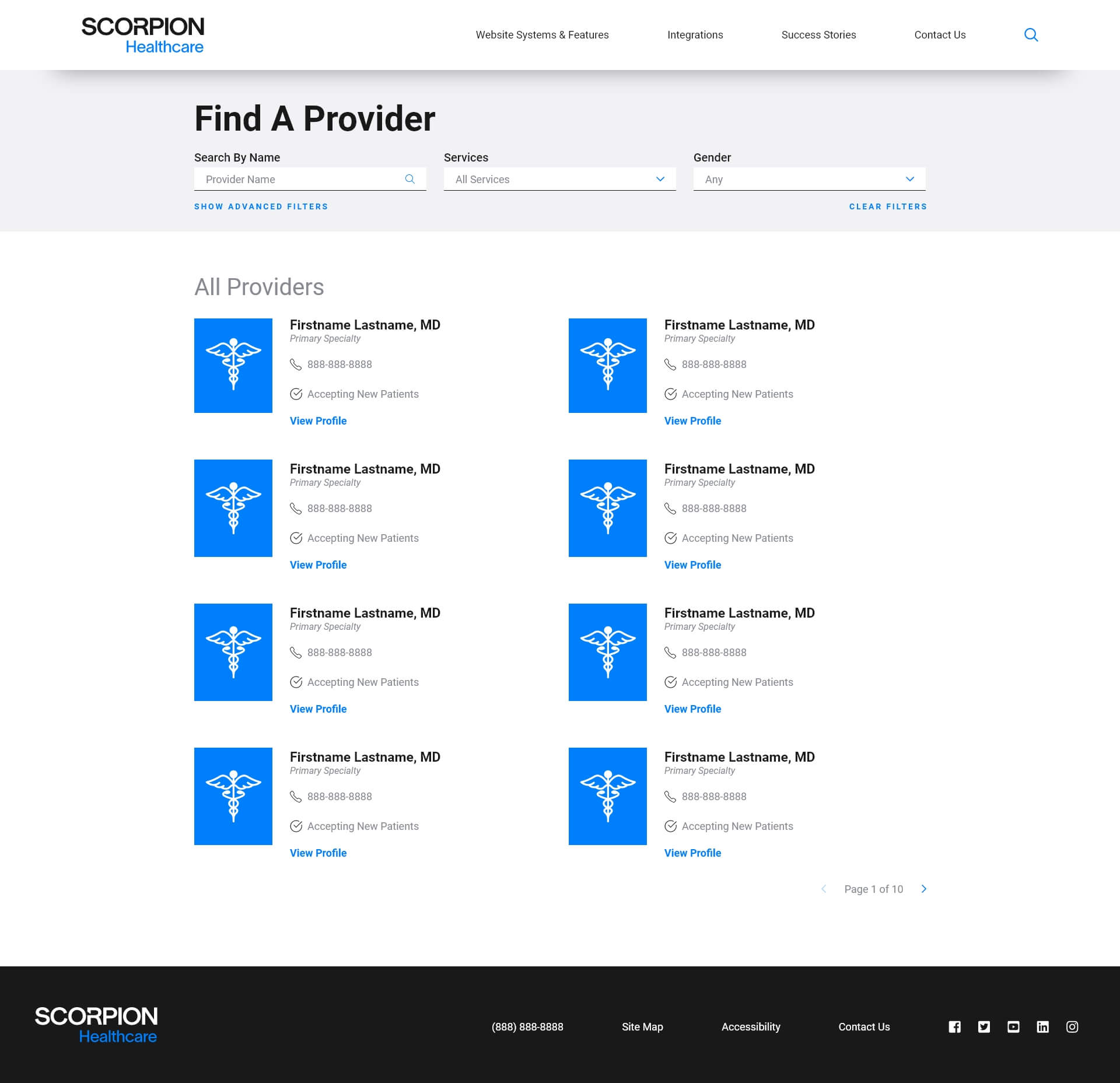 Mockup of provider page design for Healthcare Systems Design Framework