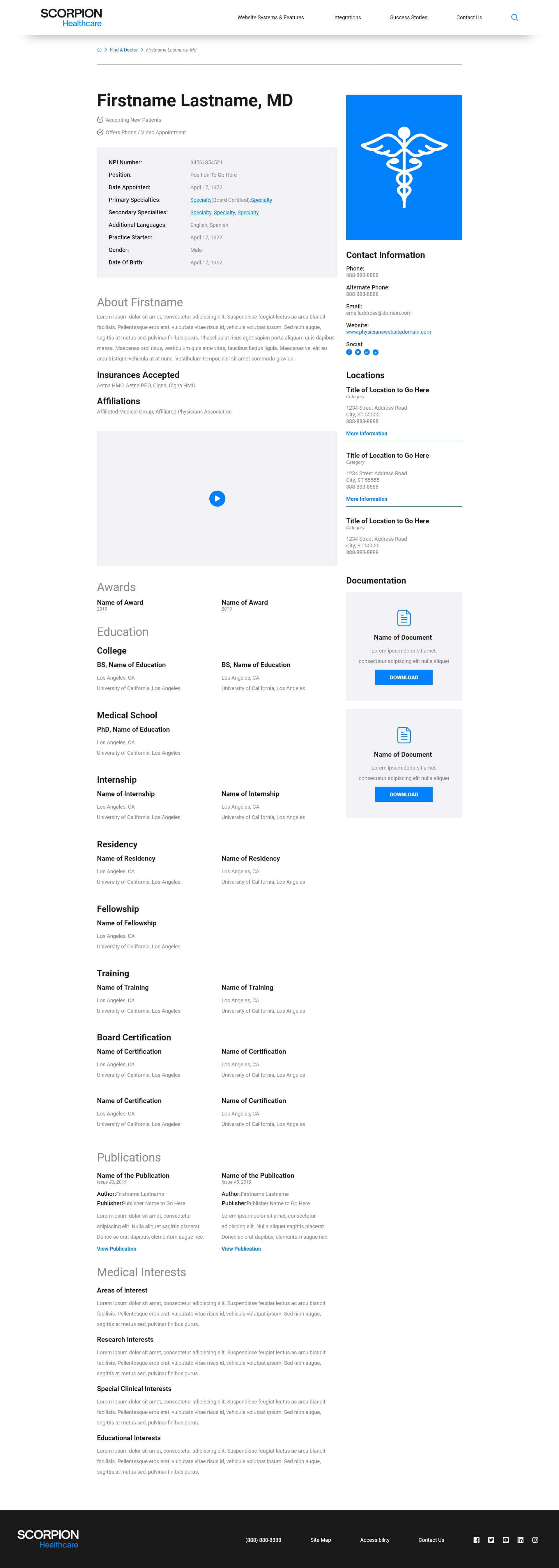 Mockup of provider profile page design for Healthcare Systems Design Framework