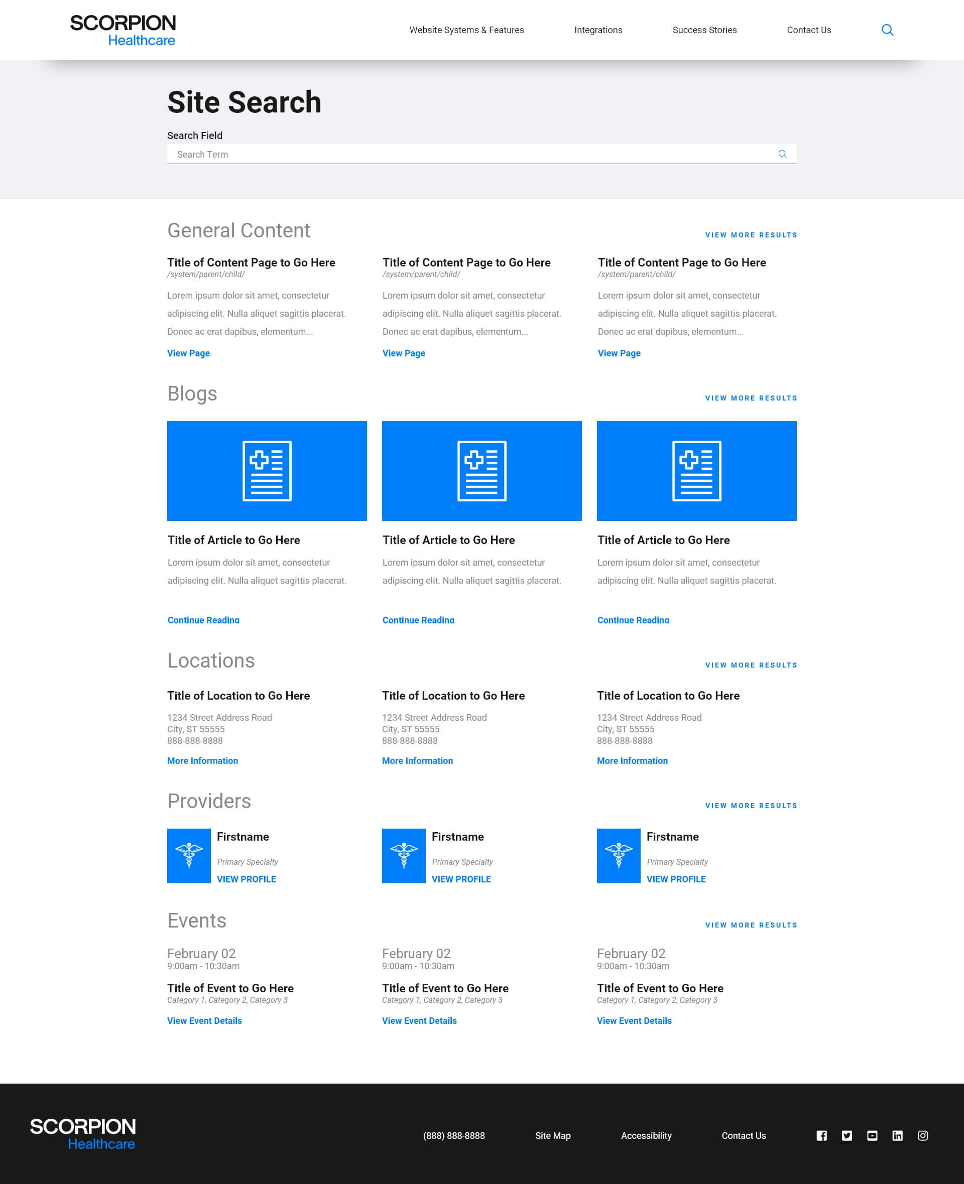 Mockup of search page design for Healthcare Systems Design Framework