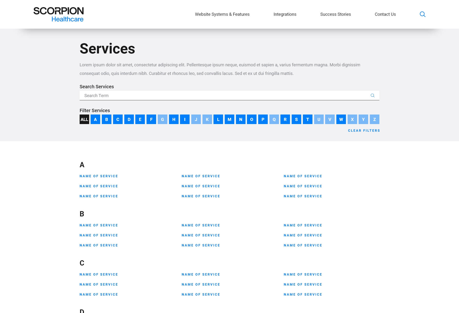 Mockup of service page design for Healthcare Systems Design Framework