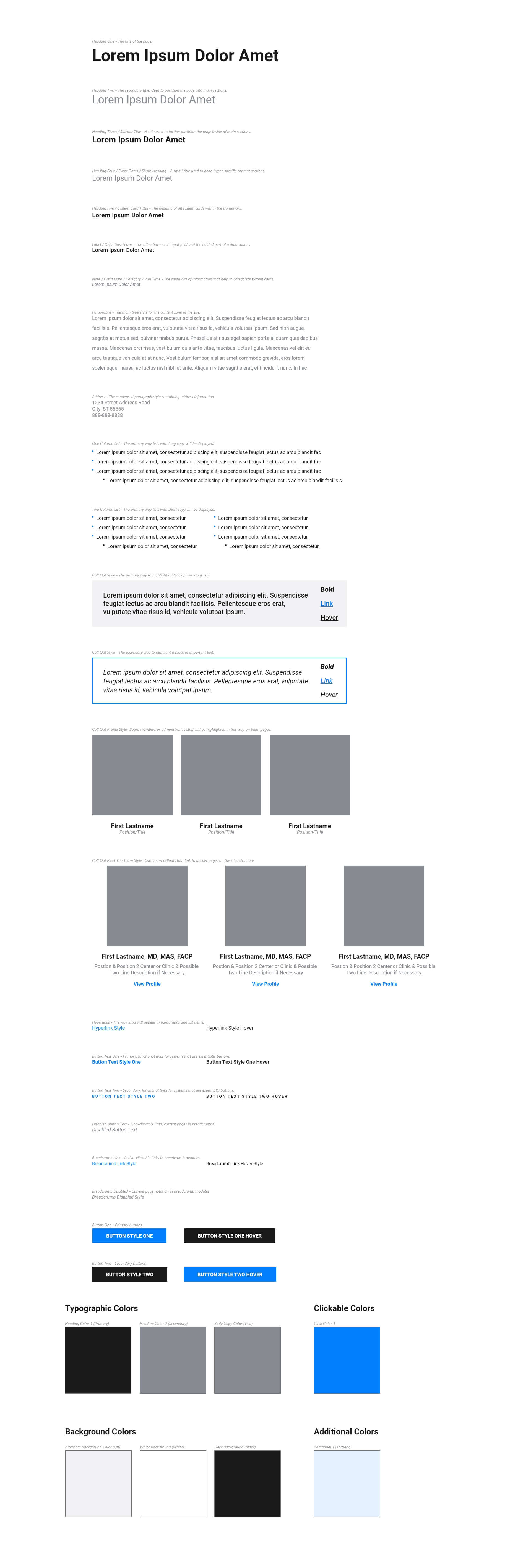 Mockup of styleguide page design for Healthcare Systems Design Framework