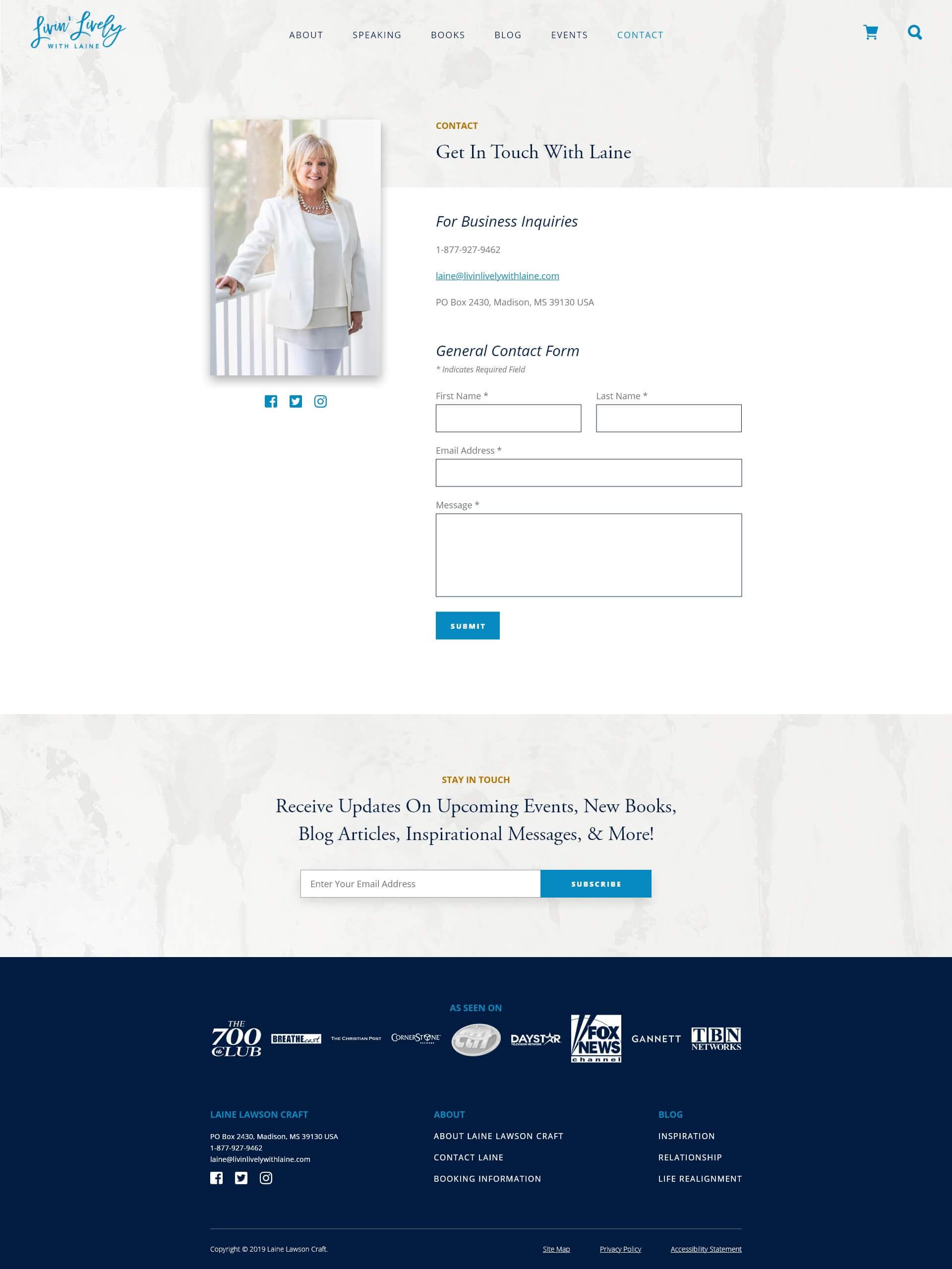 Mockup of contact page design for Laine Lawson Craft