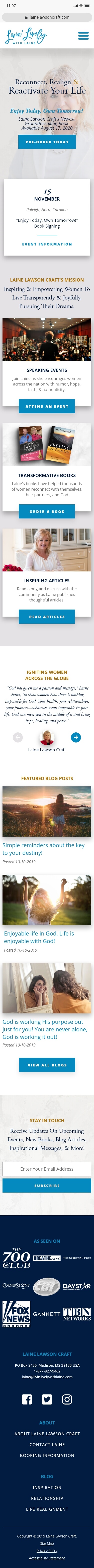 Mockup of mobile home page design for Laine Lawson Craft