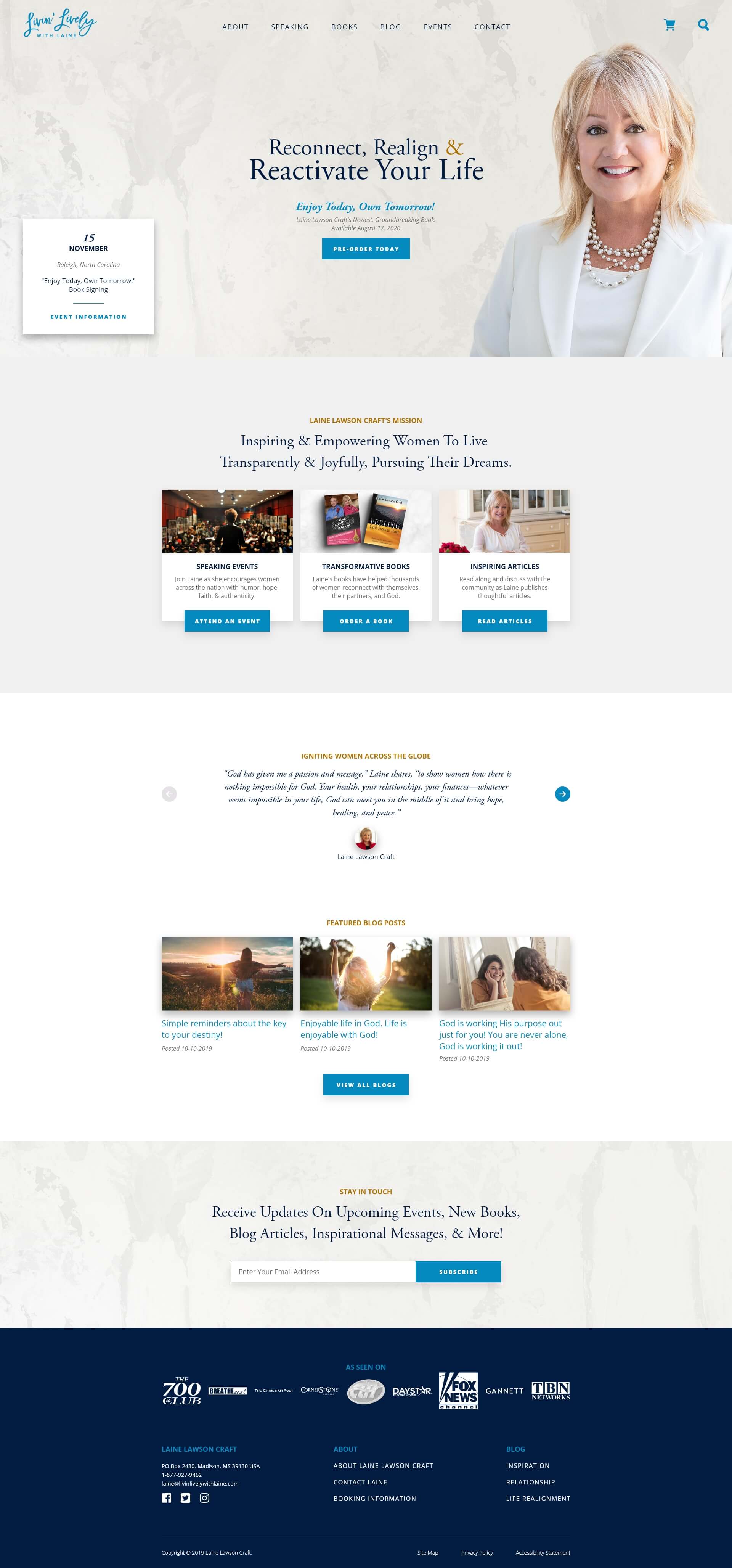 Mockup of home page design for Laine Lawson Craft