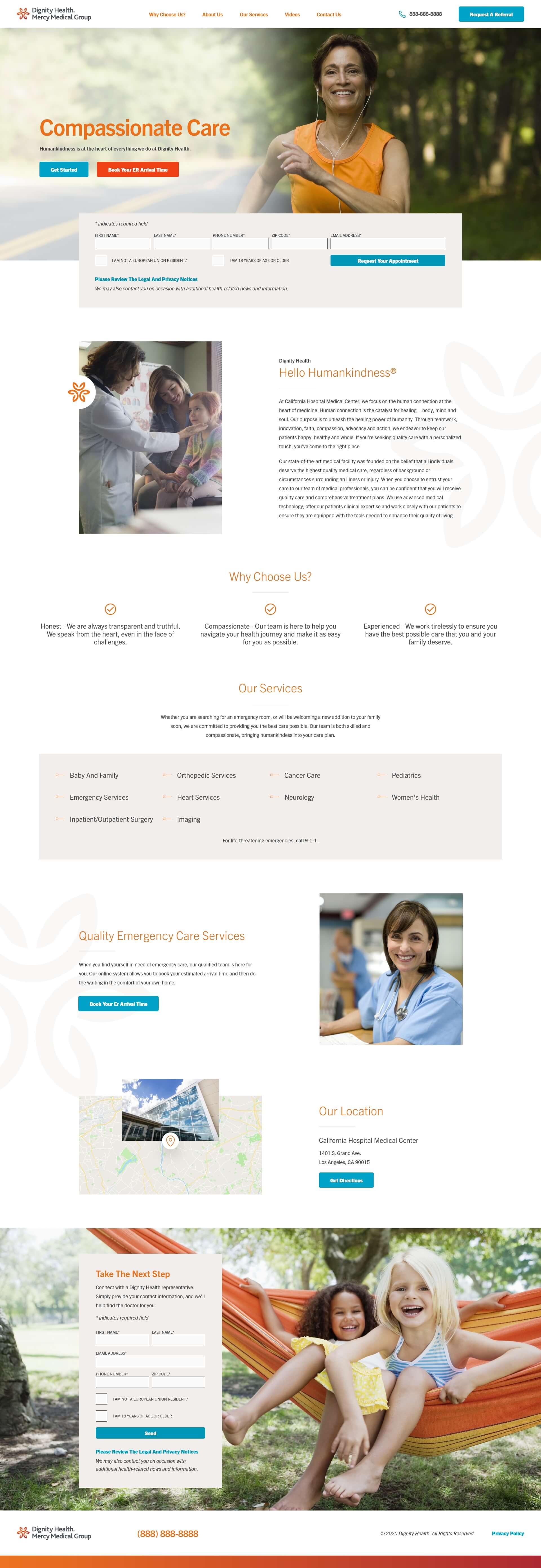 Mockup of dignity hospital page design for Landing Page Framework