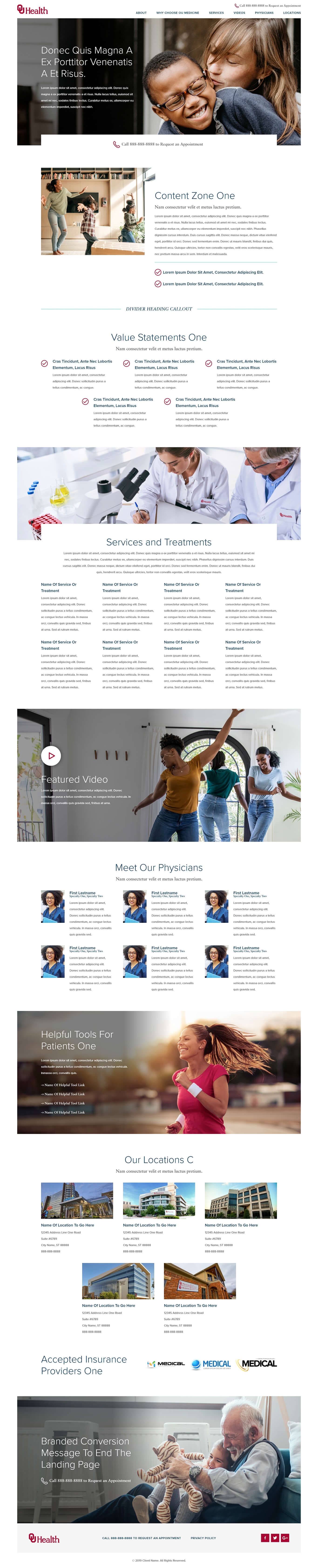 Mockup of OU Health page design for Landing Page Framework