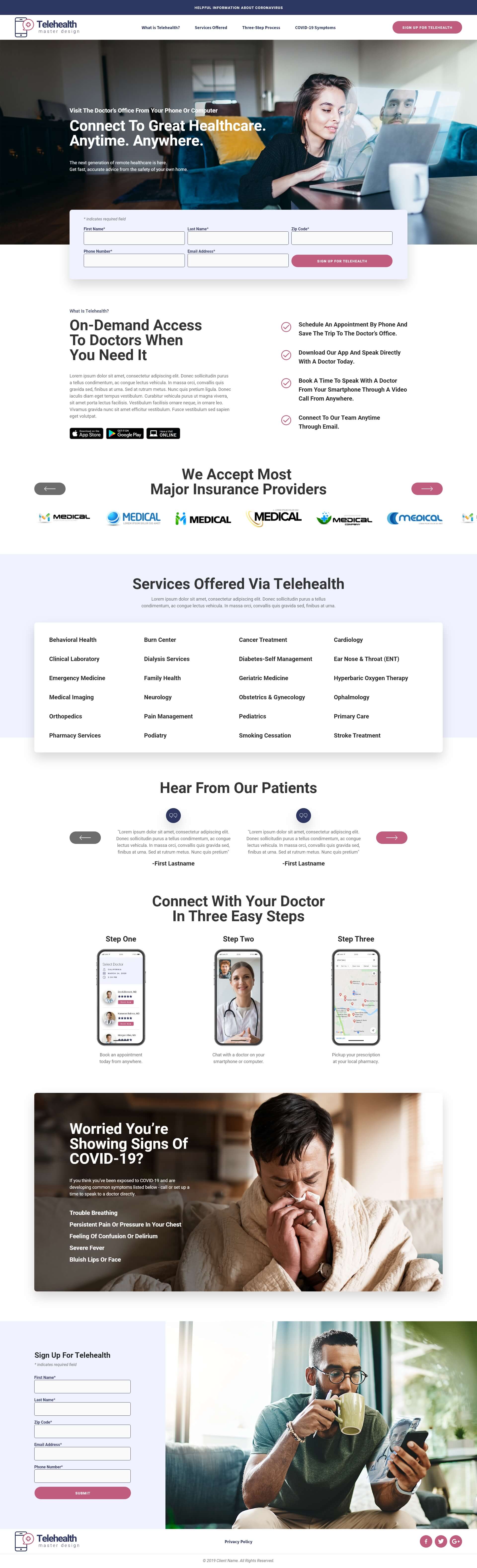 Mockup of Telehealth page design for Landing Page Framework