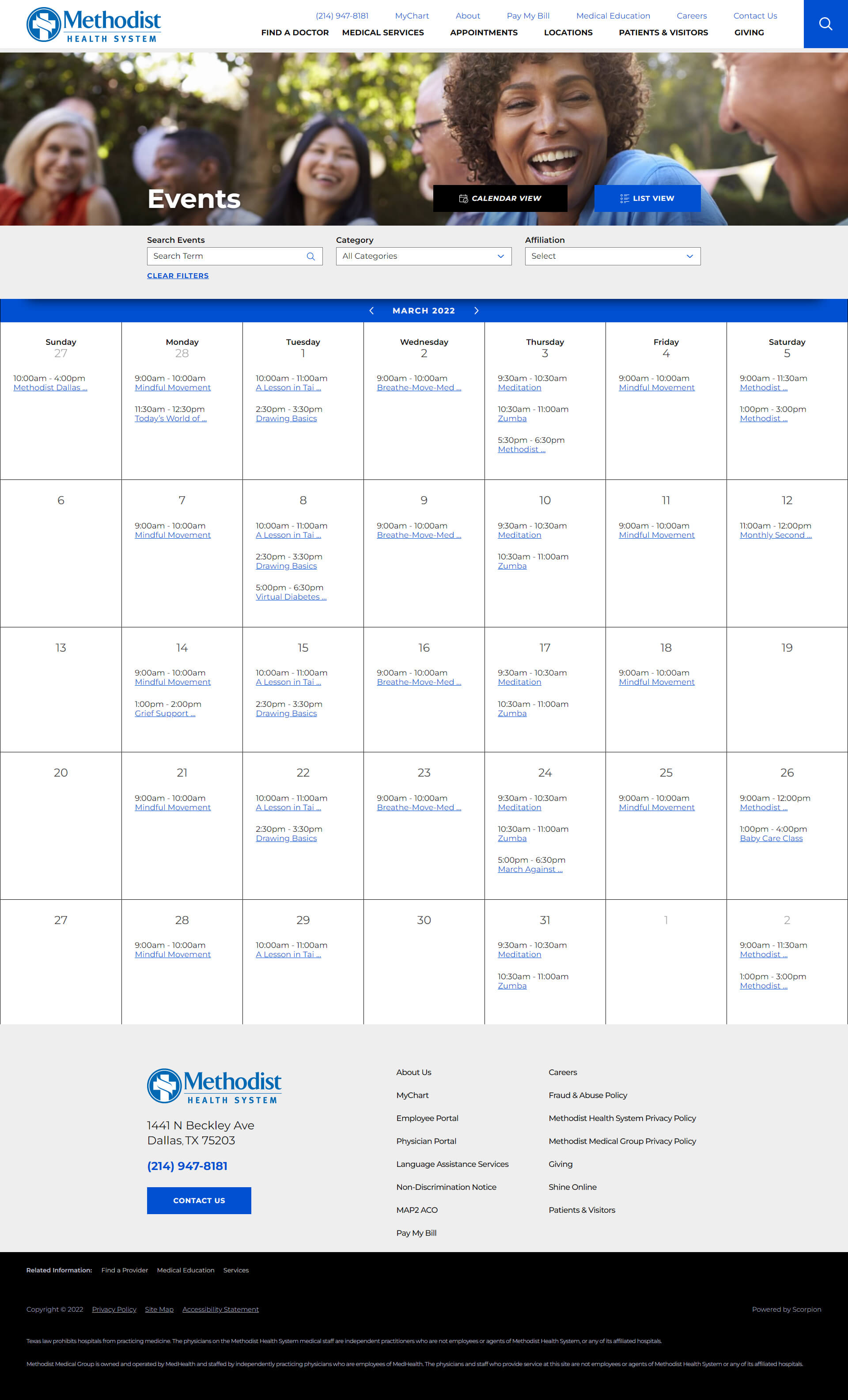 Mockup of event page design for Methodist Health System