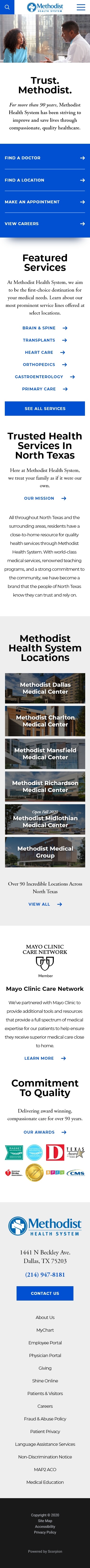 Mockup of mobile home page design for Methodist Health System