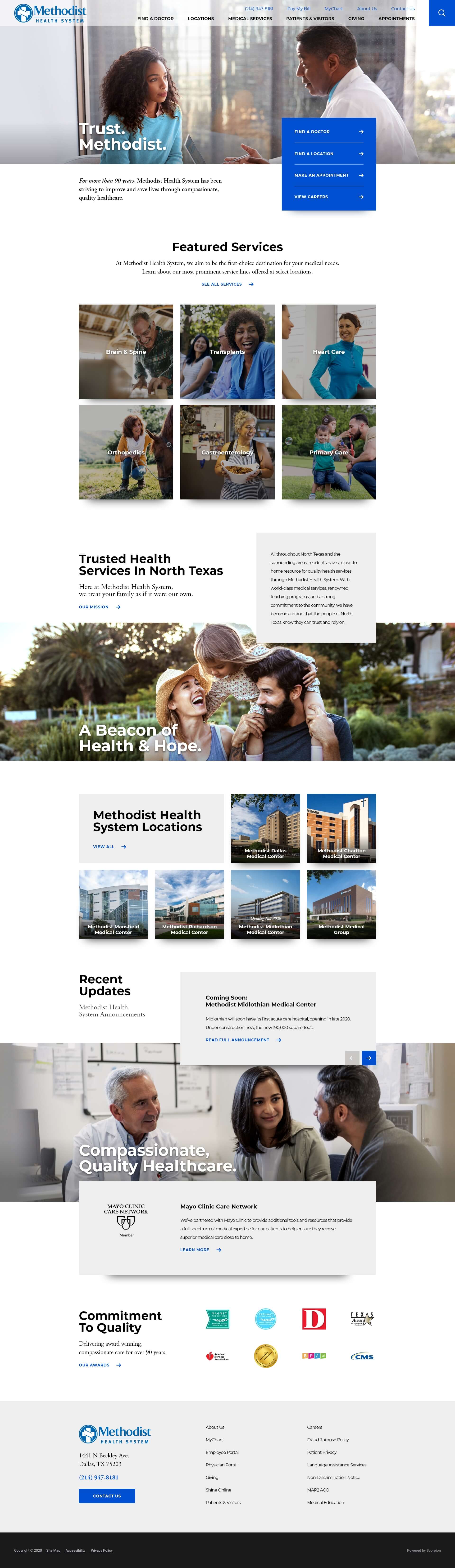 Mockup of home page design for Methodist Health System