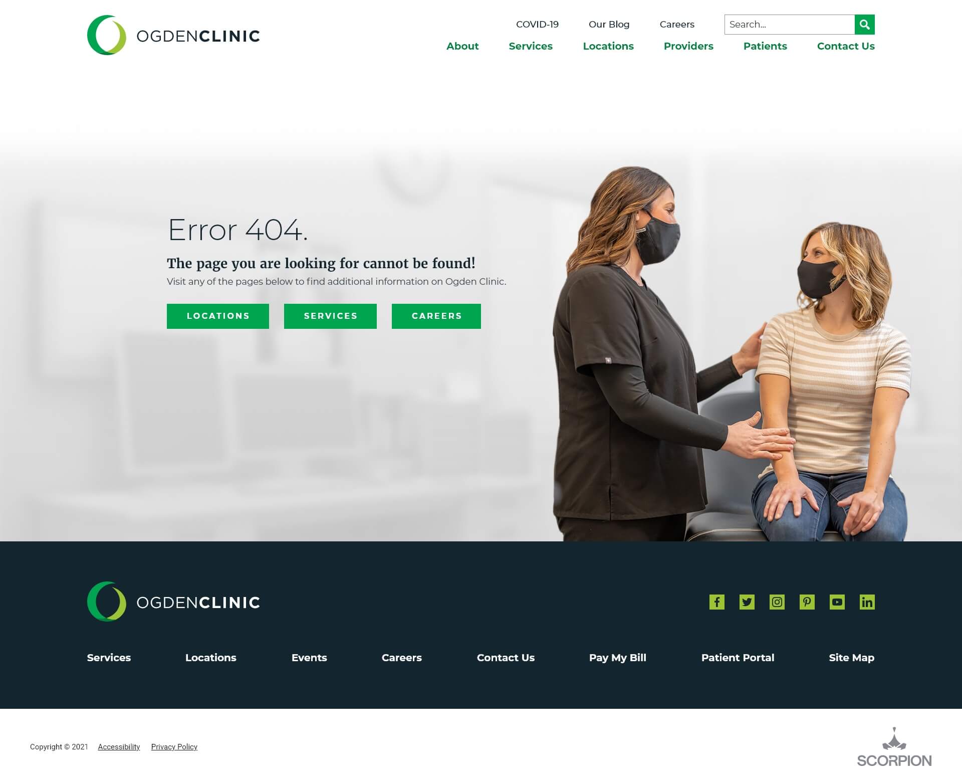 Mockup of 404 page design for Ogden Clinic