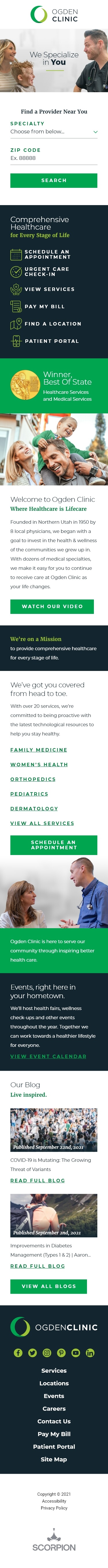 Mockup of mobile home page design for Ogden Clinic