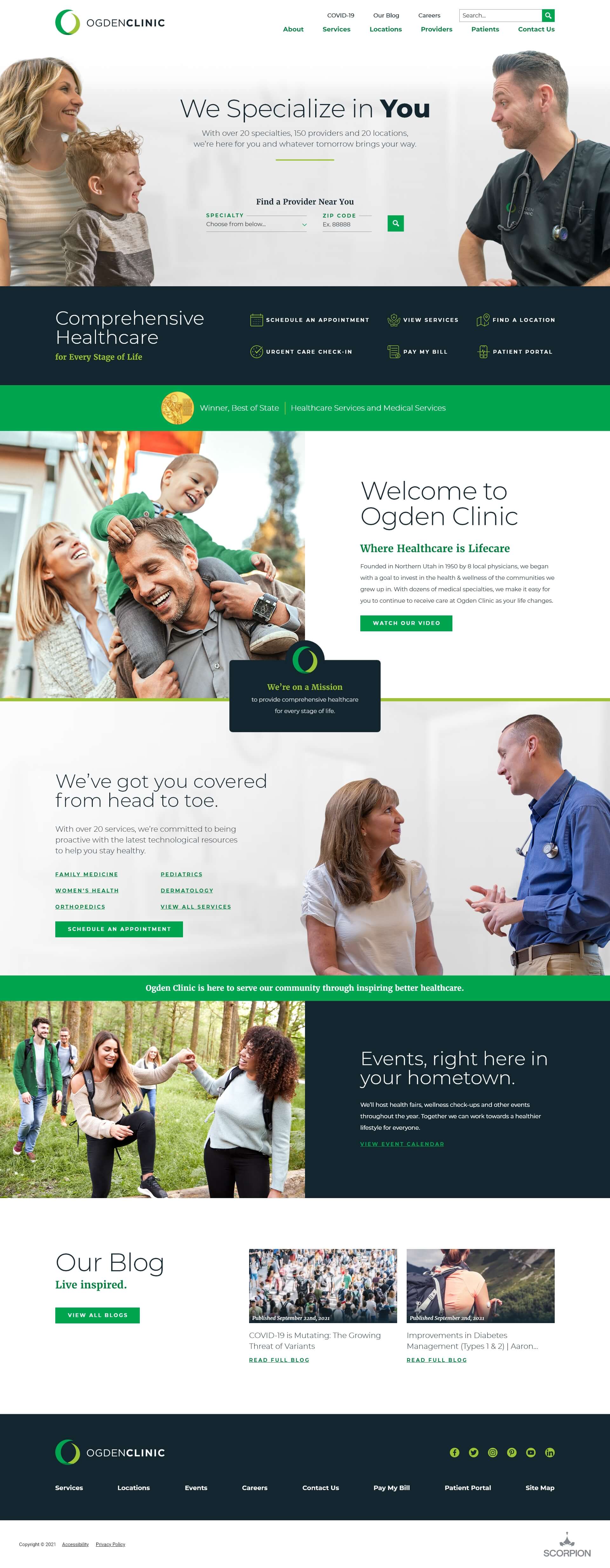 Mockup of home page design for Ogden Clinic