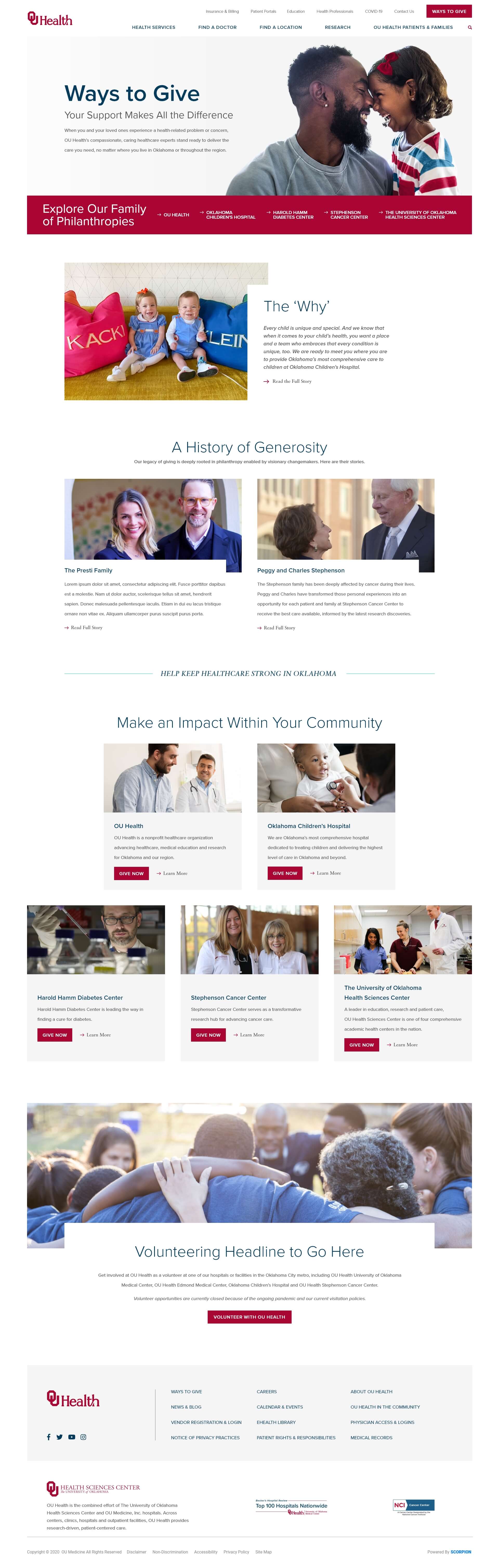 Mockup of giving page design for OU Health