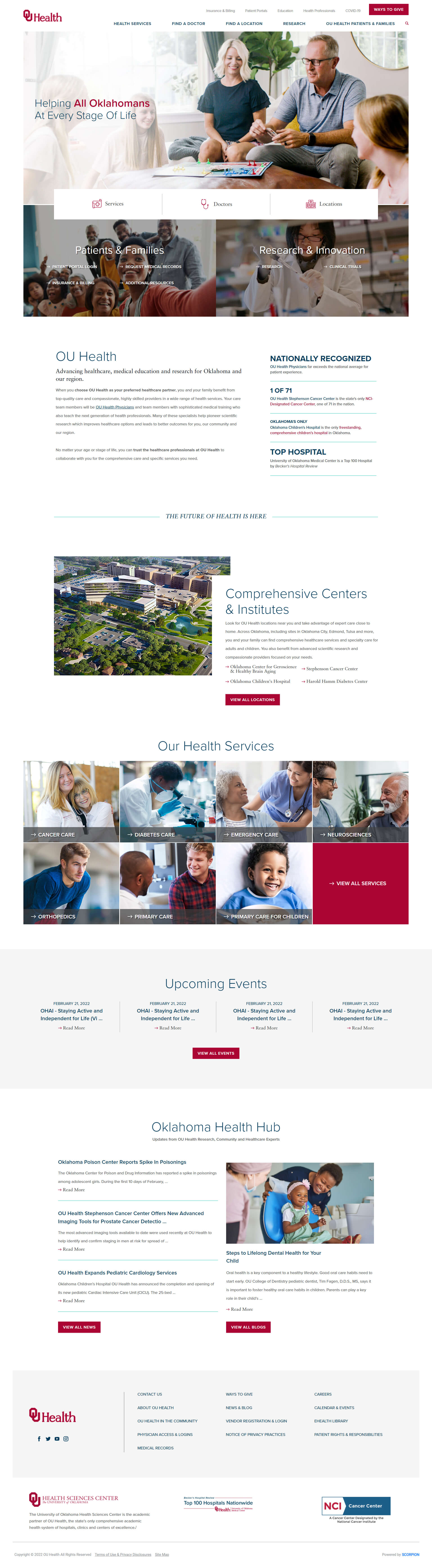 Mockup of home page design for OU Health