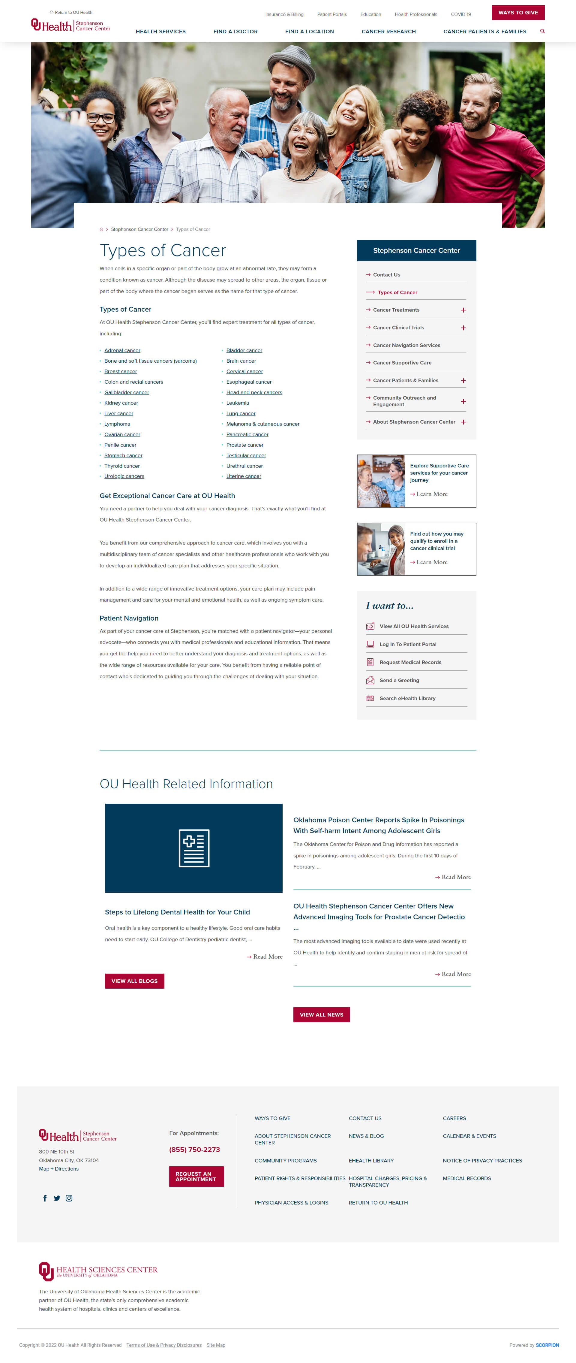 Mockup of serviceline page design for OU Health