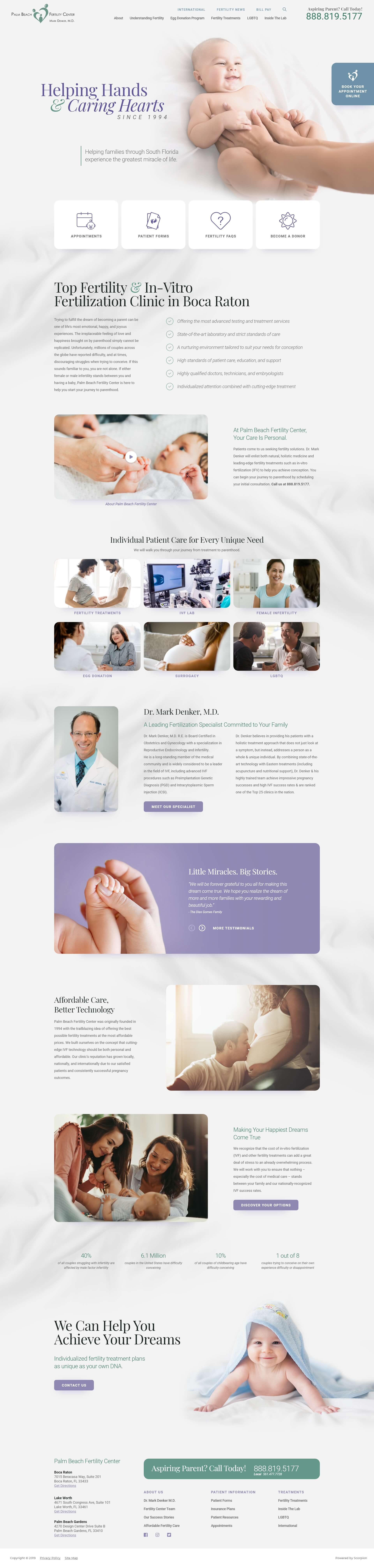 Mockup of home page design for Palm Beach Fertility Center