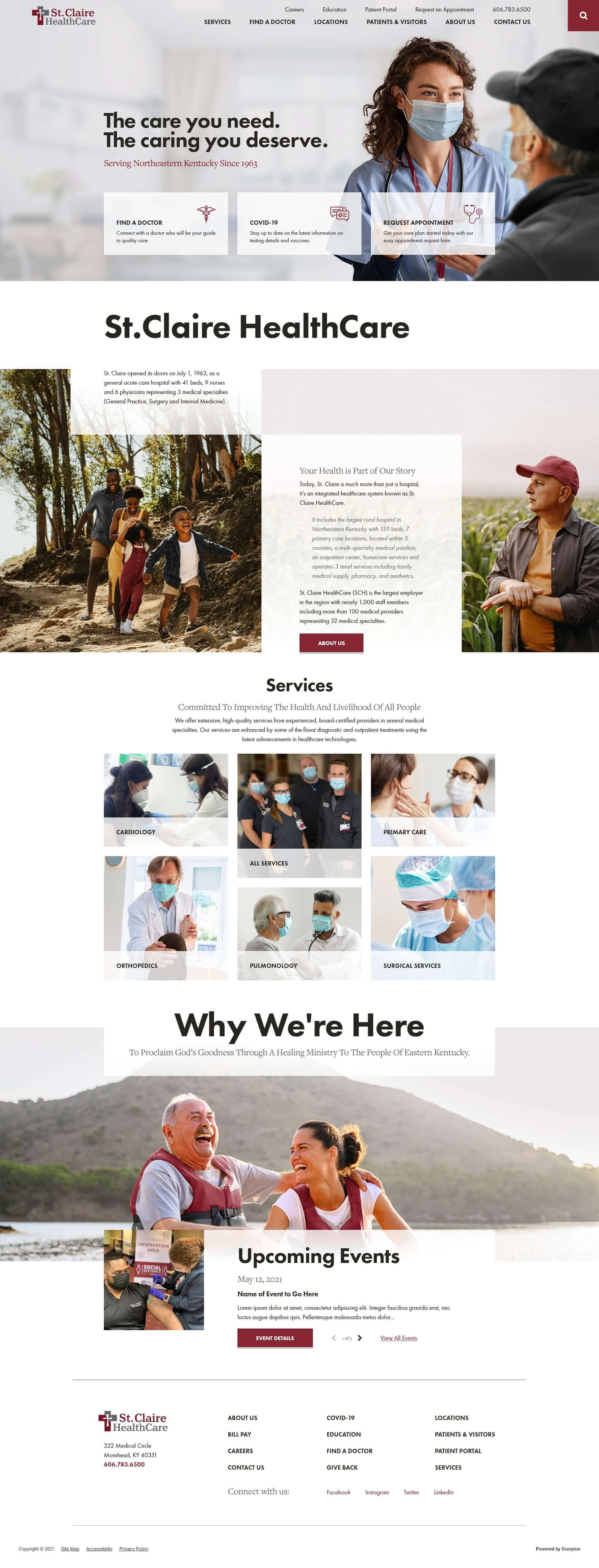 Mockup of home page design for St. Claire Healthcare