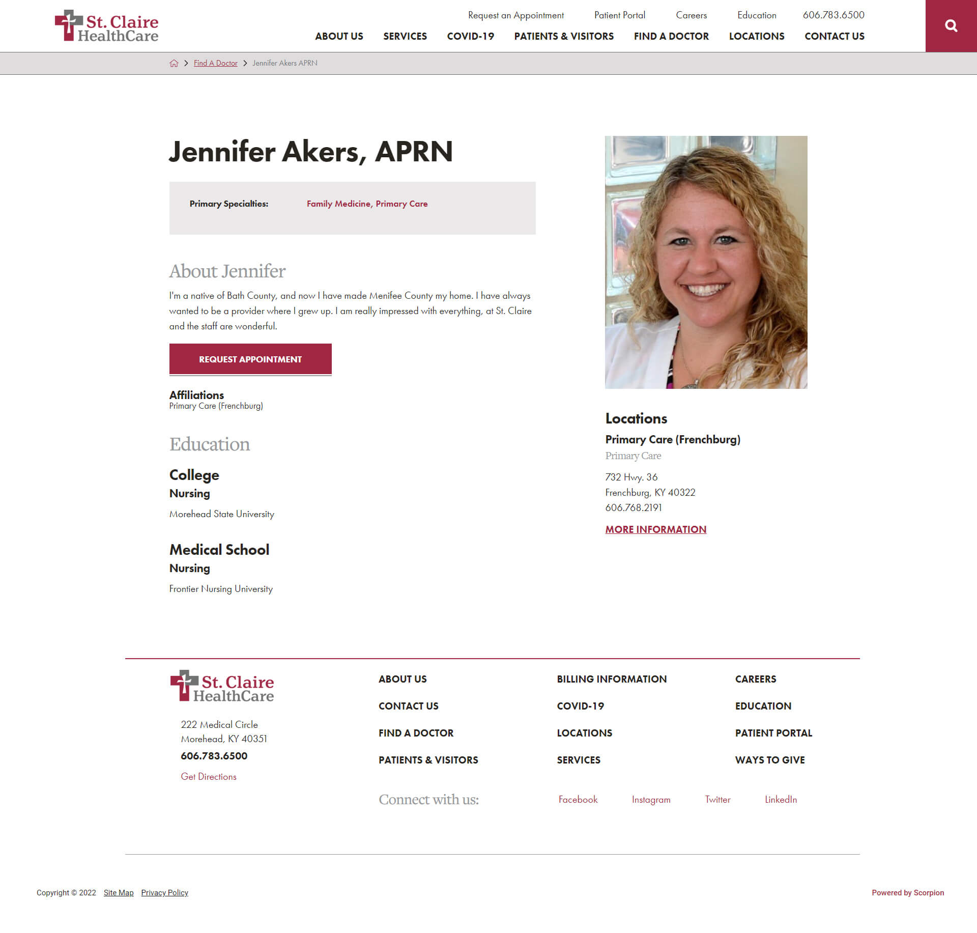 Mockup of providers profile page design for St. Claire Healthcare