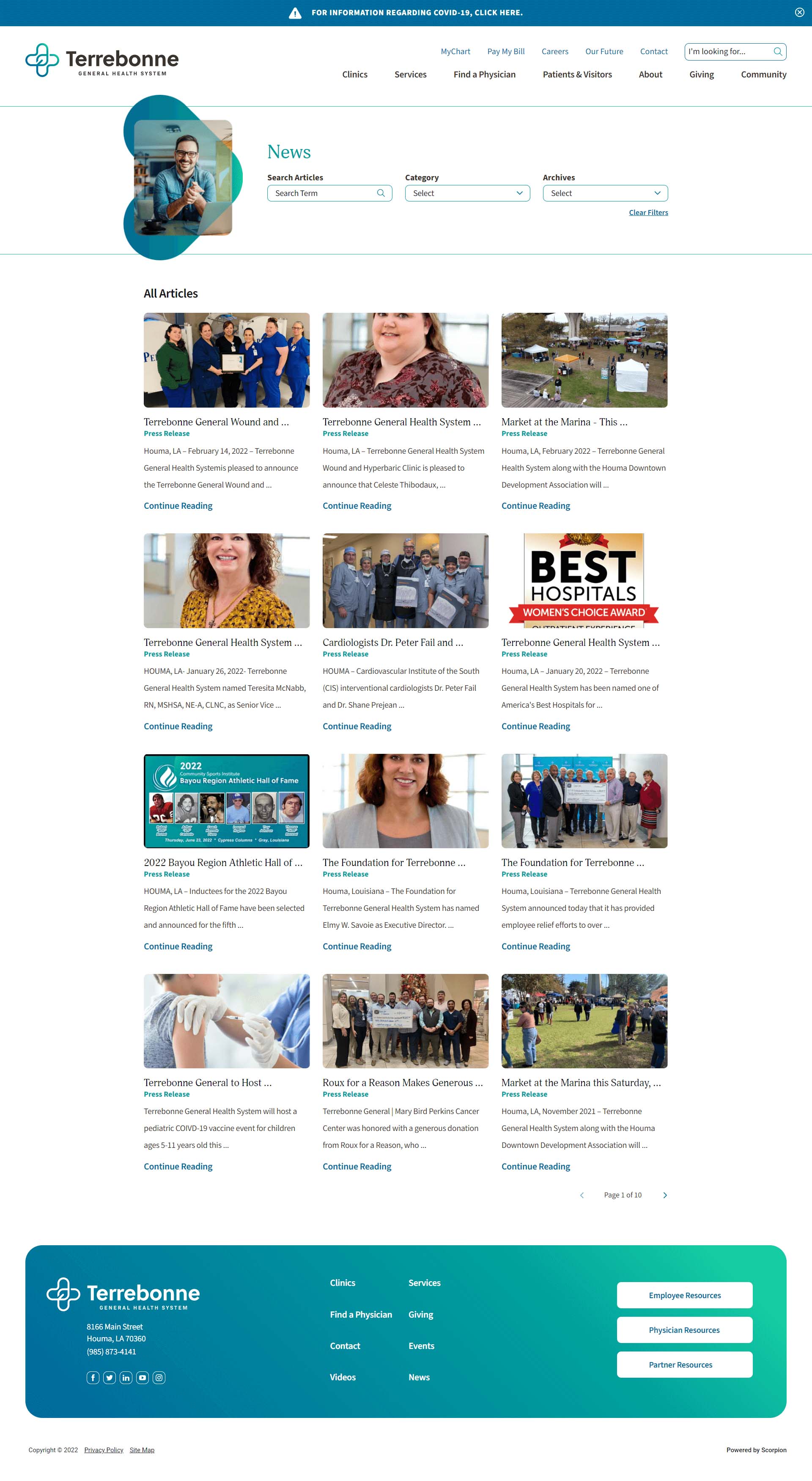 Mockup of blog page design for Terrebonne General Health System