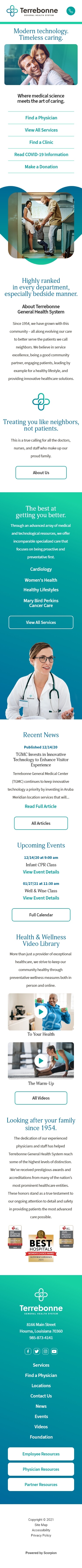 Mockup of mobile home page design for Terrebonne General Health System