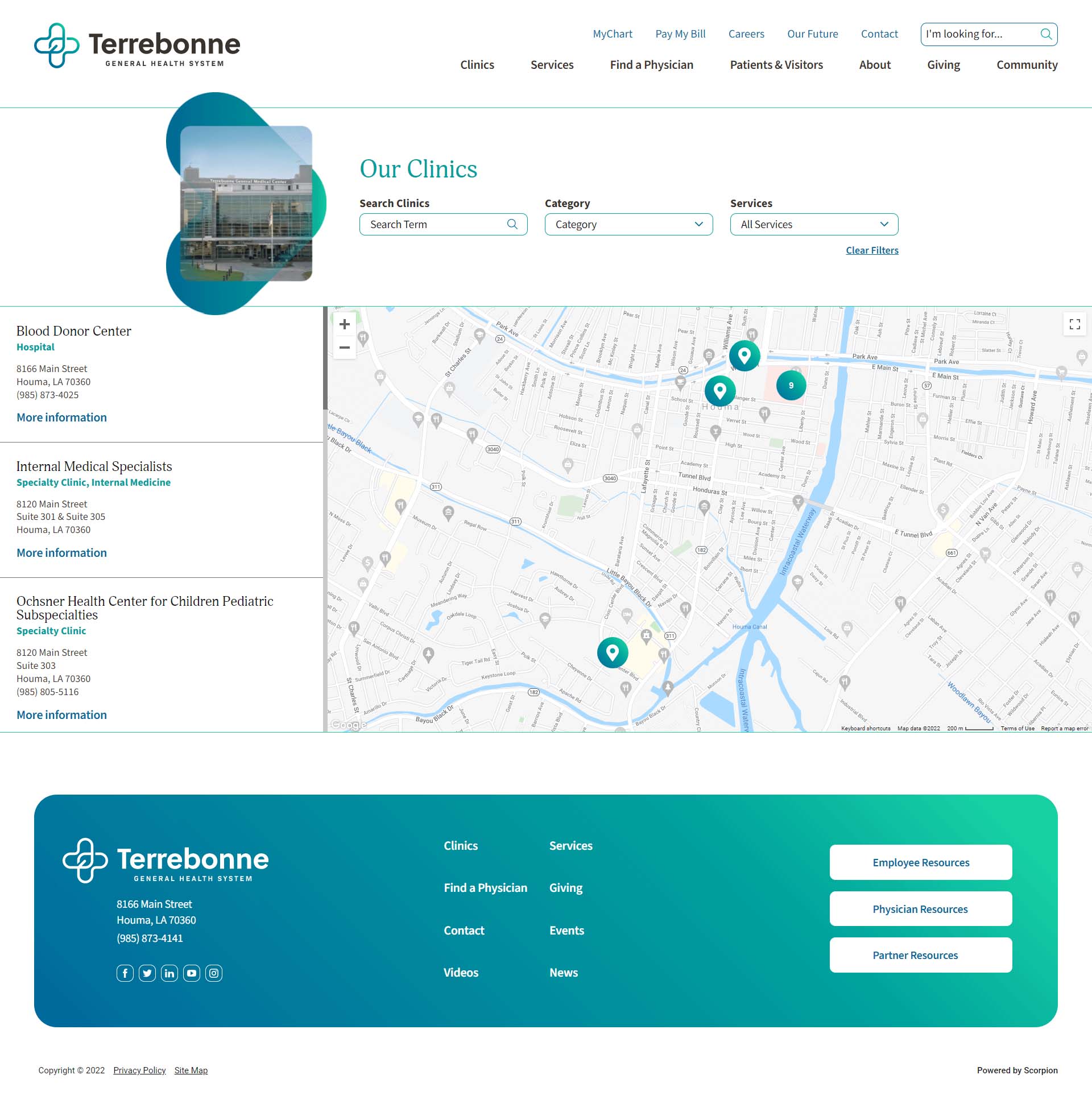 Mockup of location page design for Terrebonne General Health System