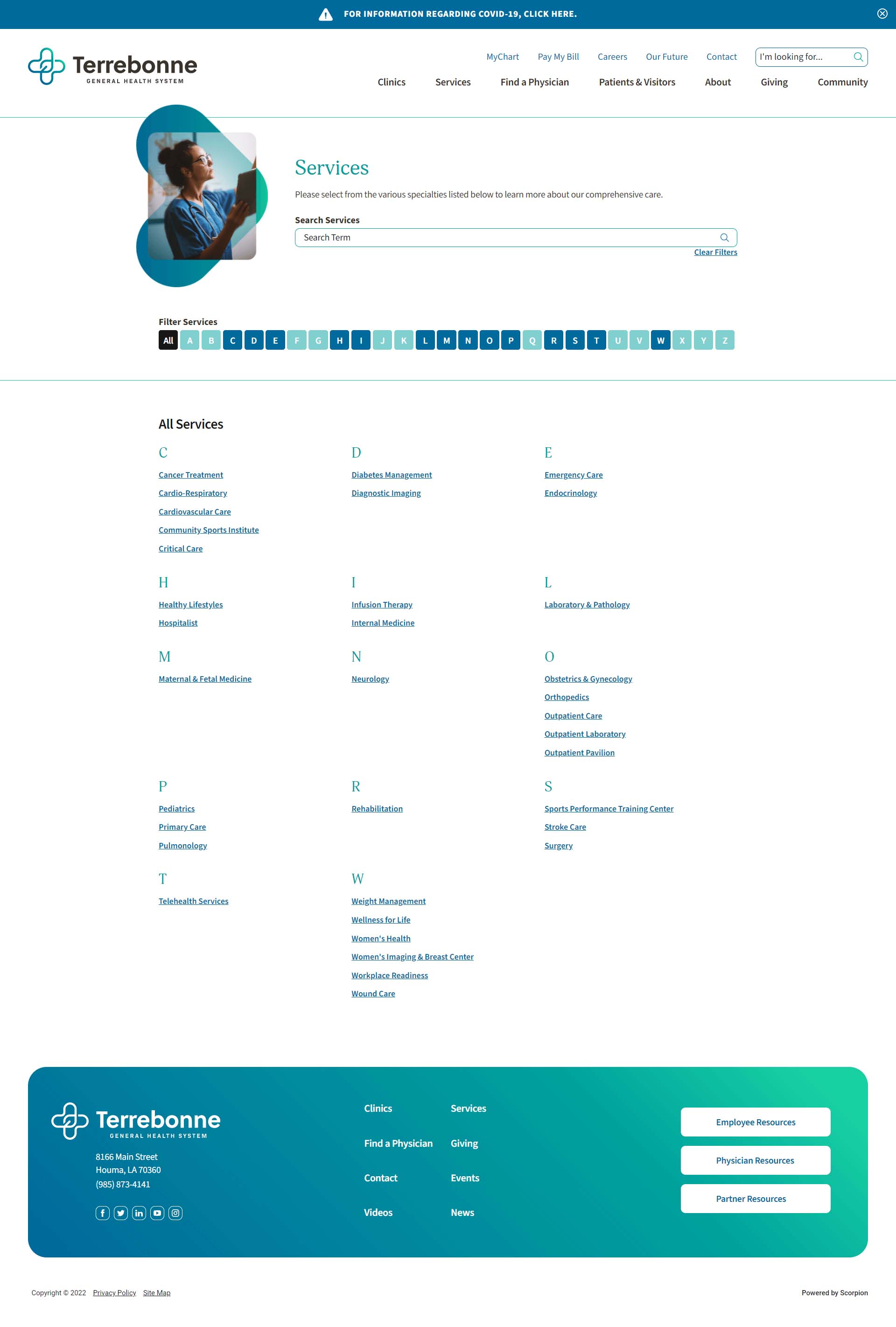 Mockup of service page design for Terrebonne General Health System