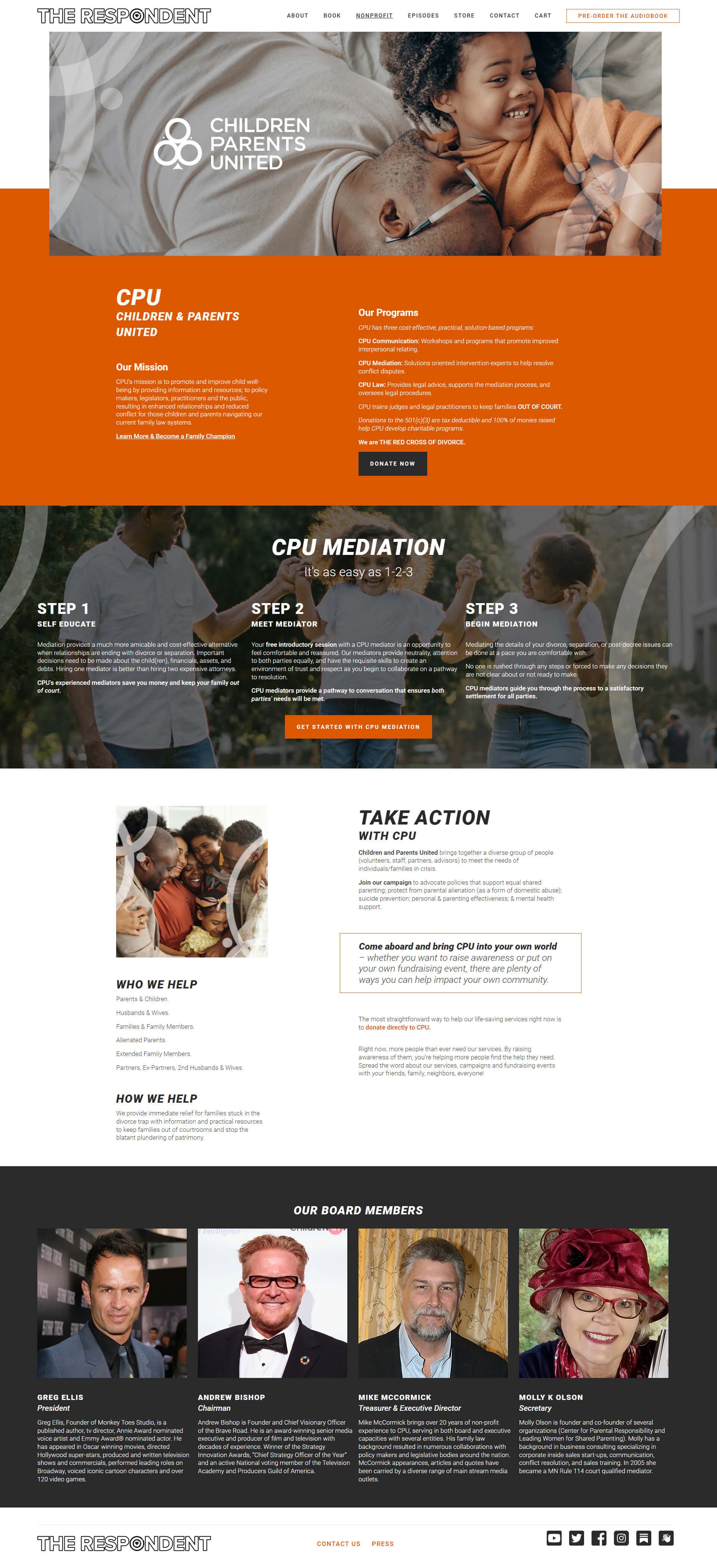 Mockup of nonprofit page for The Respondent