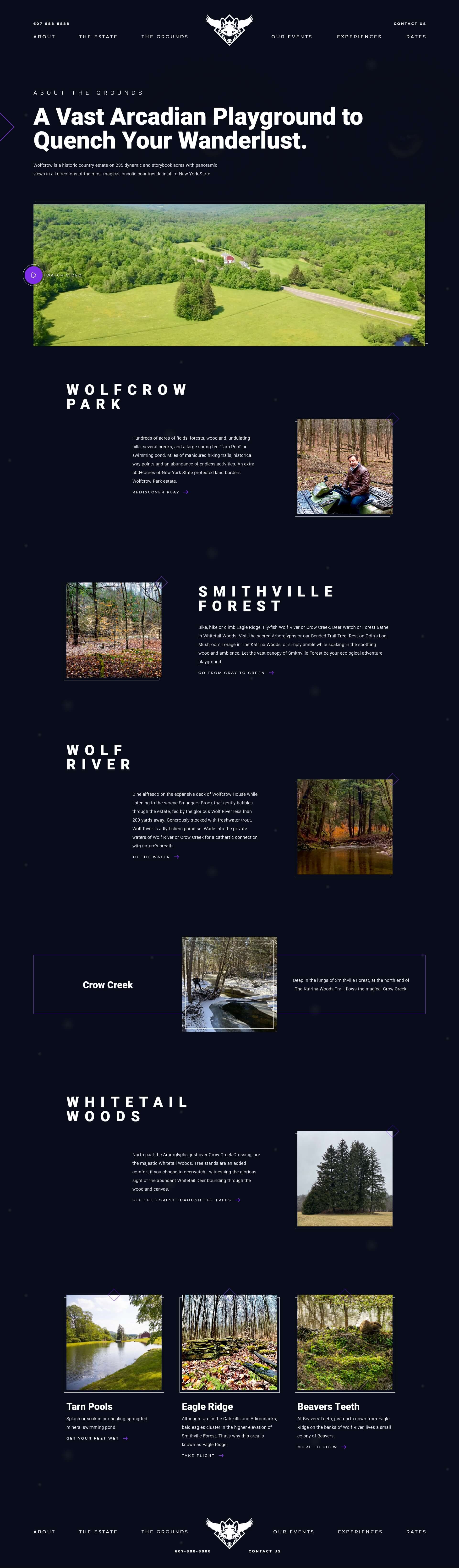 Mockup of grounds page design for Wolfcrow